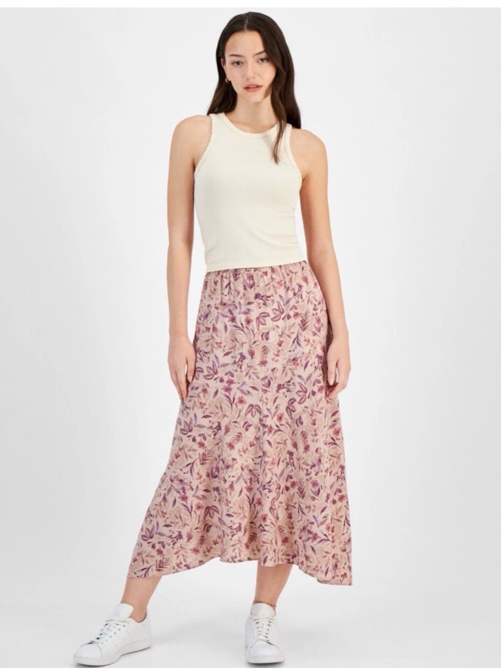 Hippie Rose Women’s Pink Floral Asymmetrical Maxi Skirt XS